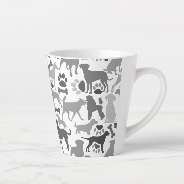 Caneca De Café Latte Cães e patas 03.b Padrão branco BG (Direita)