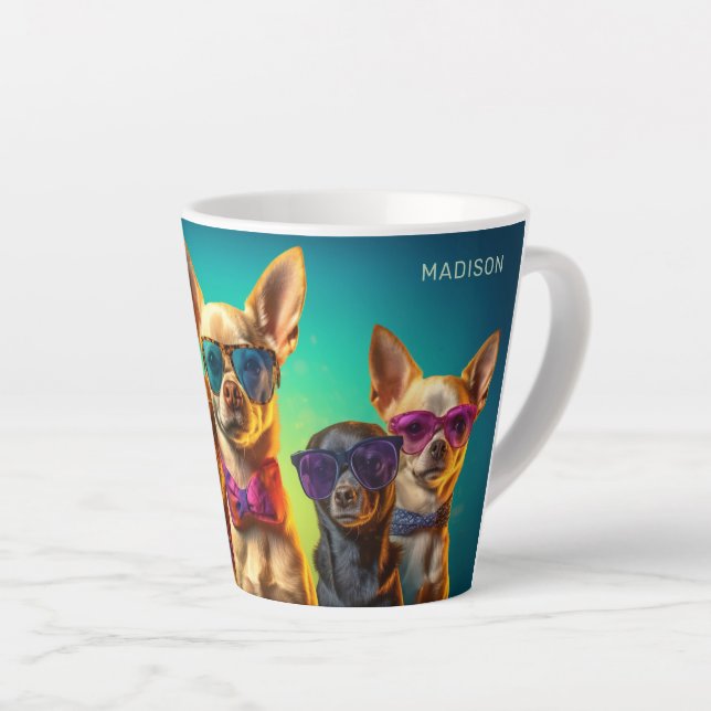 Caneca De Café Latte Cães Legal com Nome Personalizado (Ângulo direito)