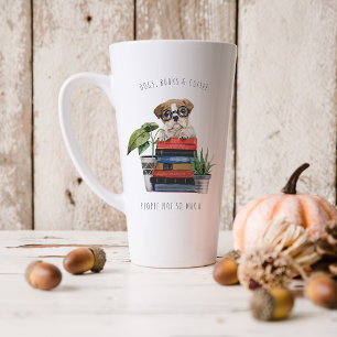 Caneca De Café Latte Cães, Livros & Café   Ilustração em Aquarela