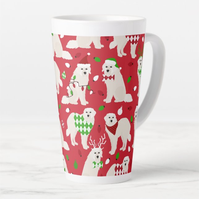 Caneca De Café Latte Cães Pirenéus Excelentes de Natal (Ângulo direito)