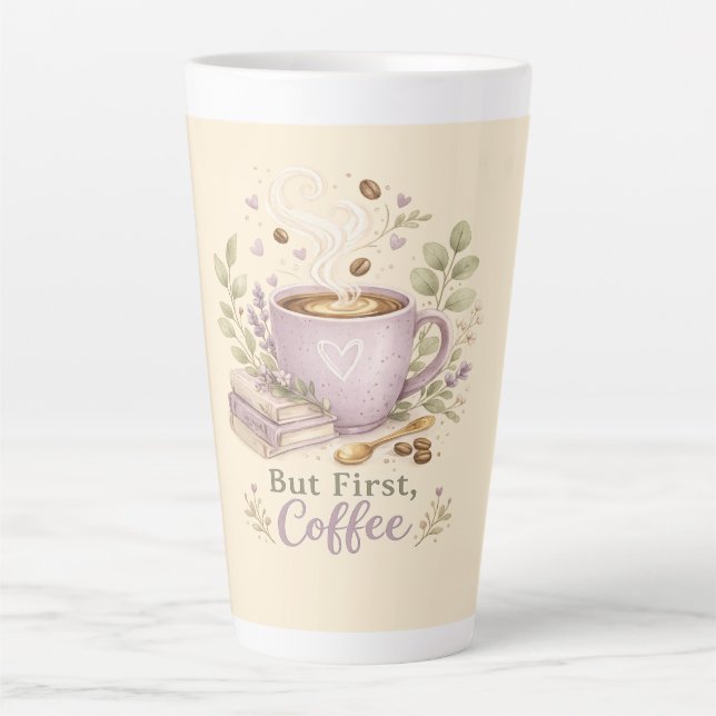 Caneca De Café Latte Café Aquarela Lavanda Aconchegante (Frente)