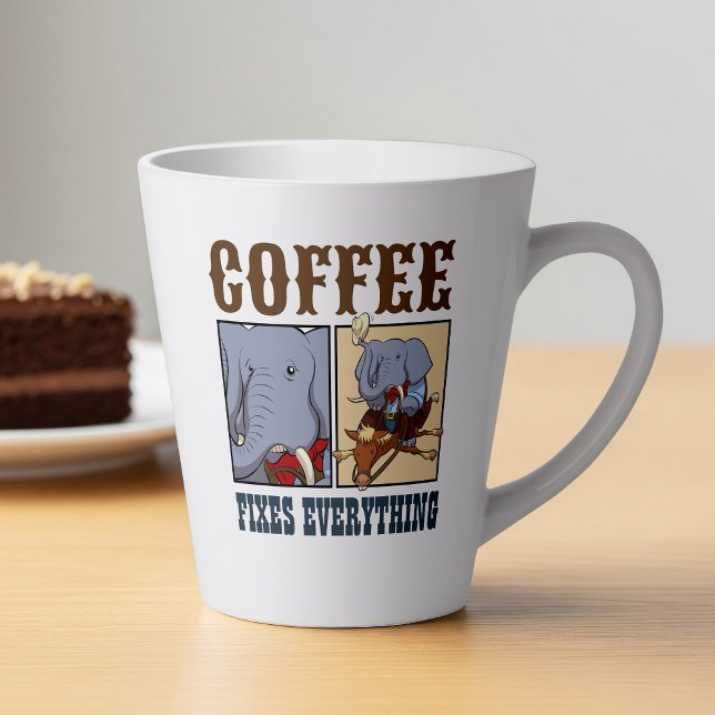 Caneca De Café Latte Café Elefante Engraçado conserta tudo (Criador carregado)