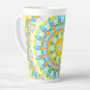Caneca De Café Latte Café Floral Boho Brilhante Mandala de Verão