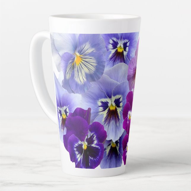 Caneca De Café Latte Café Floral Violeta Pensativa (Ângulo esquerdo)