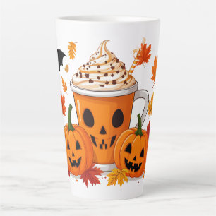 Caneca De Café Latte Café Jack O Lantern Cercado Por Magia de Outono 🍂