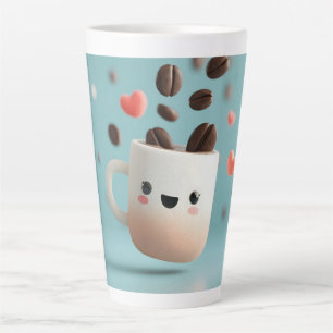 Caneca De Café Latte Café Kawaii Bonito com Feijão de Café Flutuante