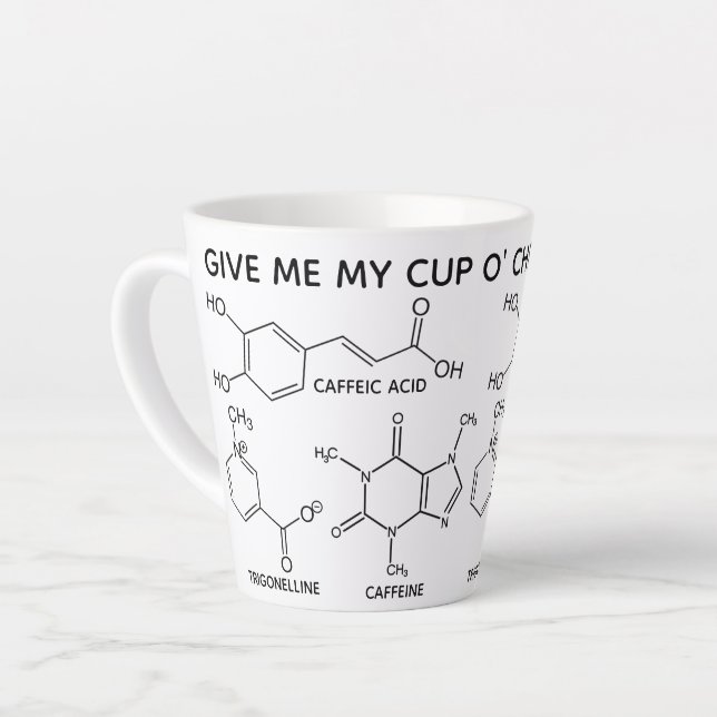 Caneca De Café Latte Café Molecules Cup O'Chemicals Latte Personalizada (Ângulo esquerdo)