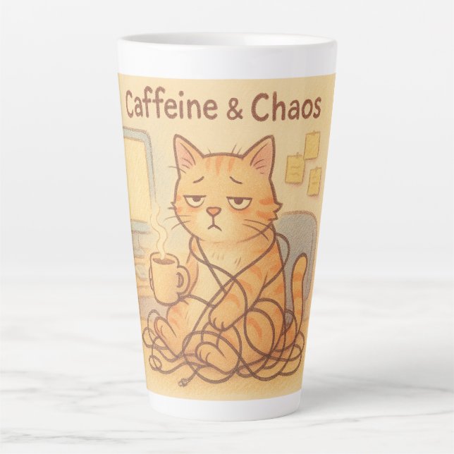 Caneca De Café Latte Caffeine and Choas Coffee Mug (Frente)