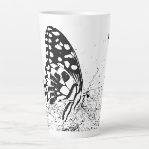 Caneca De Café Latte Cãibra Negra e Borboleta Branca Latte