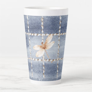 Caneca De Café Latte Calças de ganga azuis falsas café creme libélula