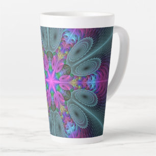 Caneca De Café Latte Caleidoscópio de Arte Fractal de Greve Colorida Ma