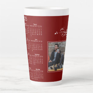 Caneca De Café Latte Calendário de Fotos do Ano Vermelho 2025 com Folha