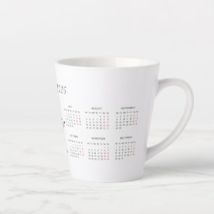 Caneca De Café Latte Calendário Personalizado 2025 da Encantadora Red R
