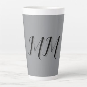 Caneca De Café Latte Caligrafia de Cinzas Negras Monogramas