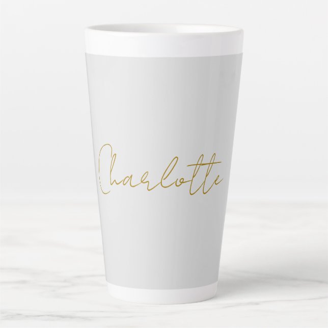 Caneca De Café Latte Caligrafia Dourada Cor Cinza Personalizada Edição  (Frente)