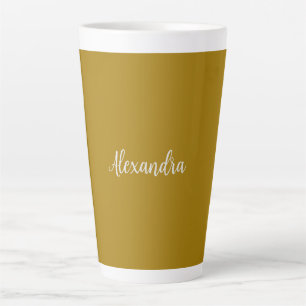 Caneca De Café Latte Caligrafia Dourada de adição de nome minimalista a