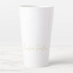 Caneca De Café Latte Caligrafia Elegante Cor Dourada Nome Simples e Pla