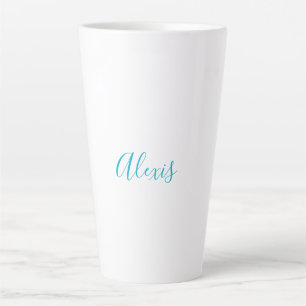 Caneca De Café Latte Caligrafia Nome Script Simples Branco Azul