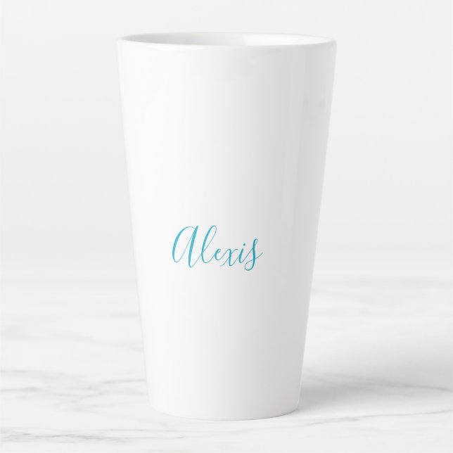 Caneca De Café Latte Caligrafia Nome Script Simples Branco Azul (Frente)