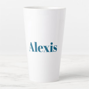 Caneca De Café Latte Caligrafia Nome Script Simples Branco Azul