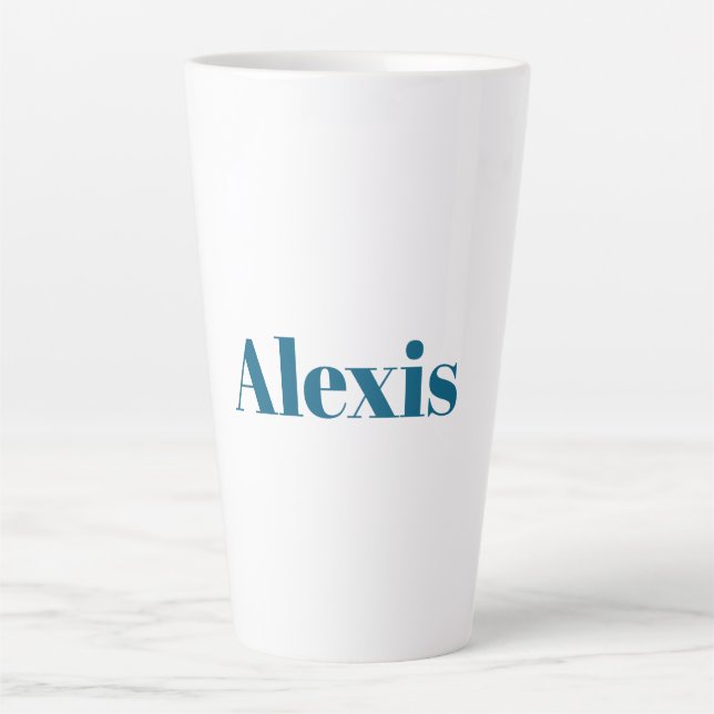 Caneca De Café Latte Caligrafia Nome Script Simples Branco Azul (Frente)