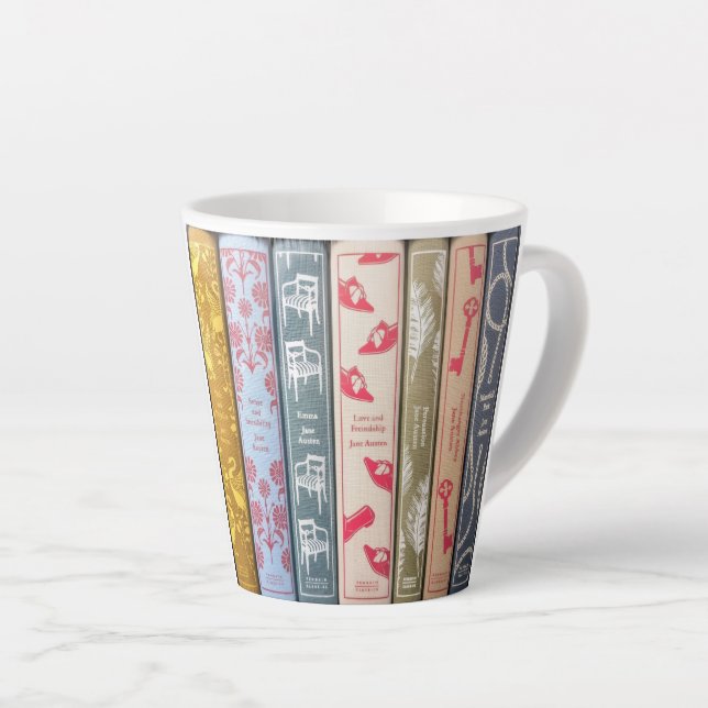 Caneca De Café Latte Calligram Jane Austen  (Ângulo direito)