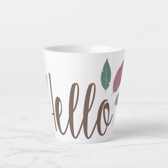 Caneca De Café Latte Calliografia alô, penas boho (Frente)