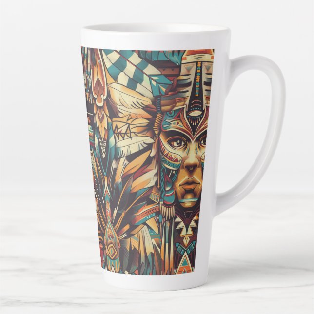 Caneca De Café Latte Cama de Altura Azul "Mesoamerican Motif" (Direita)