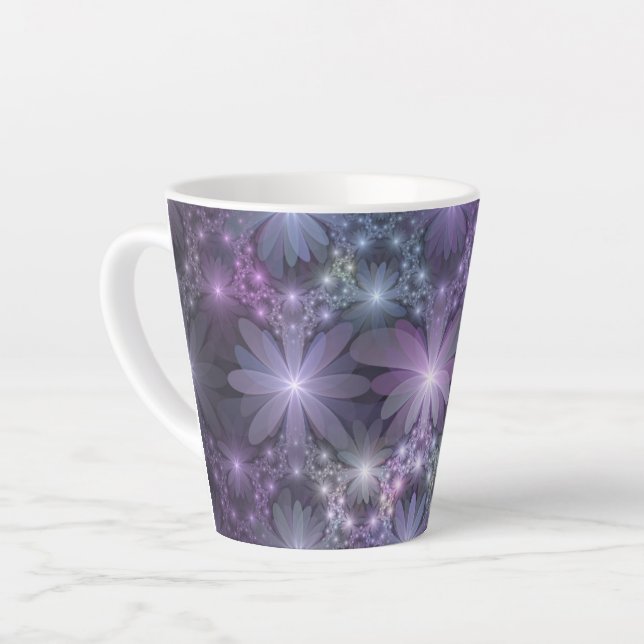 Caneca De Café Latte Cama de Flores Arte Fractal Abstrato Moderno e Bri (Ângulo esquerdo)