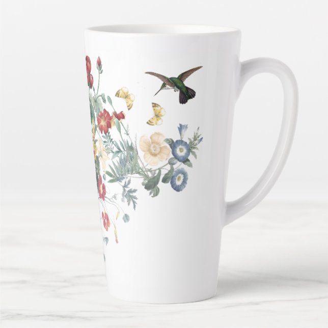 Caneca De Café Latte Cama de Pássaro Borboleta Flor de Jardim (Direita)