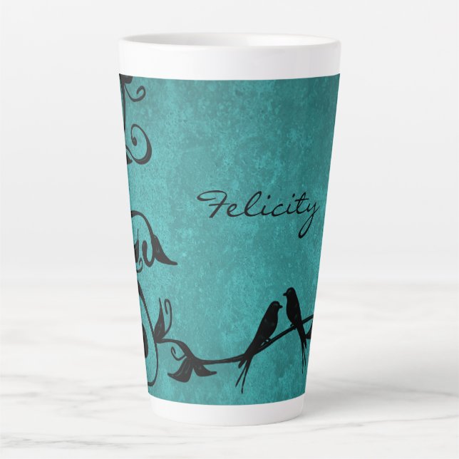 Caneca De Café Latte Cama Latte Personalizada de Aves Teais (Frente)