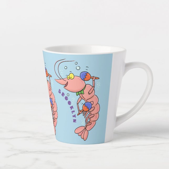 Caneca De Café Latte Camarão feliz e bonito, desenho animado (Direita)