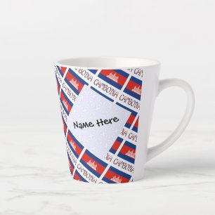 Caneca De Café Latte Camboja Bandeira Cambojana Personalizada em Mosaic