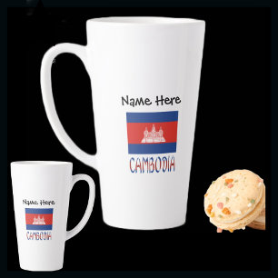 Caneca De Café Latte Camboja e Bandeira Cambojana Personalizaram Grande