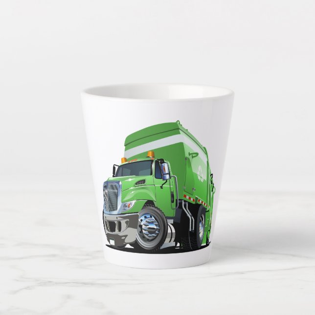 Caneca De Café Latte Caminhão de lixo de cartum (Frente)