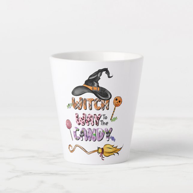 Caneca De Café Latte Caminho das Bruxas para o Doces (Frente)