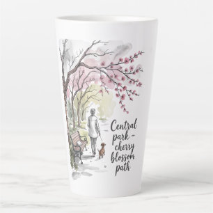 Caneca De Café Latte Caminho das flores de cerejeira do Central Park