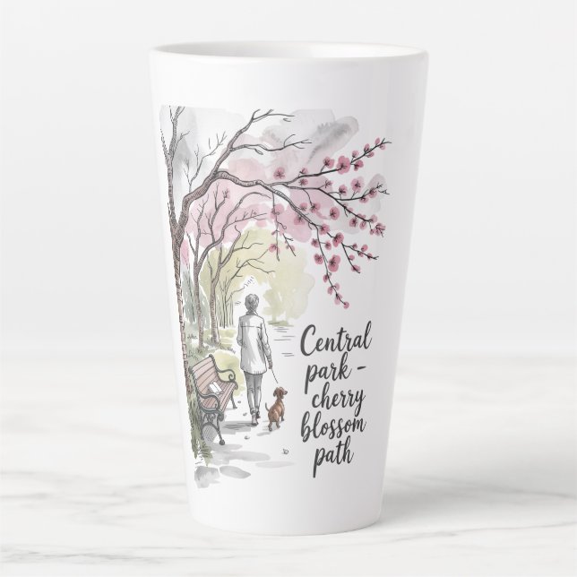 Caneca De Café Latte Caminho das flores de cerejeira do Central Park (Frente)