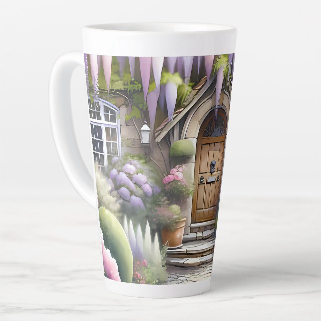 Caneca De Café Latte Caminho Encantador de Jardim de Casa de Campo (Ângulo esquerdo)