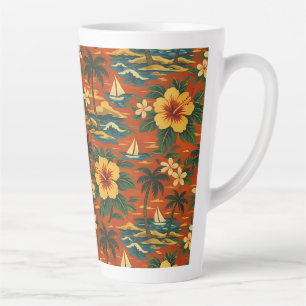 Caneca De Café Latte Camisa havaiana vibrante de meados do século