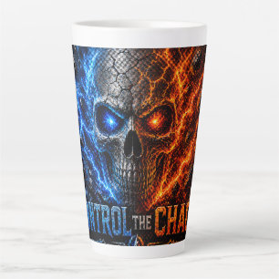 Caneca De Café Latte Camiseta 3D Caveira Fogo vs Gelo –