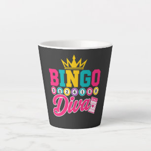 Caneca De Café Latte Camiseta Bingo Diva Cute Lucky Queen Coroa Bingo