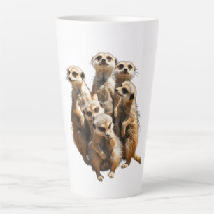 Caneca De Café Latte Camiseta Feminina de Família de Suricatos Fofos da