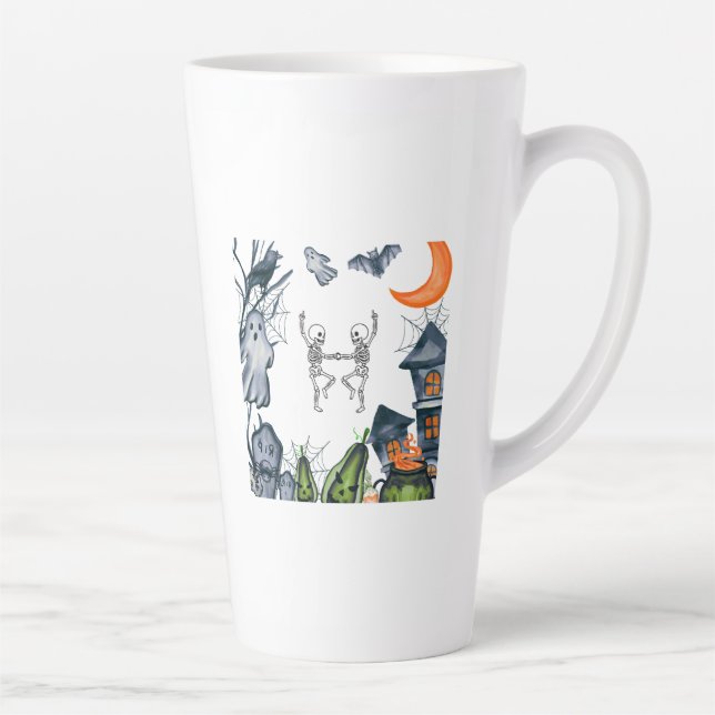 Caneca De Café Latte Camiseta Spooky Party Frame (Direita)