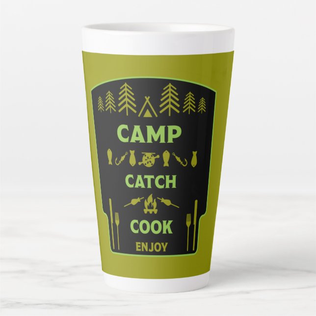 Caneca De Café Latte Camp E Viagem De Pesca (Frente)