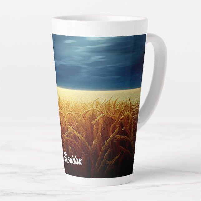 Caneca De Café Latte Campo de trigo sob luz da lua (Ângulo direito)