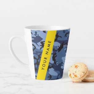 Caneca De Café Latte Camuflagem Azul Marinho Personalize seu nome