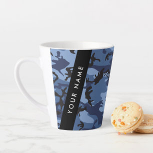 Caneca De Café Latte Camuflagem Azul Marinho Personalize seu nome