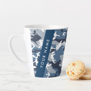 Caneca De Café Latte Camuflagem Azul Neve de Inverno Personalize seu no