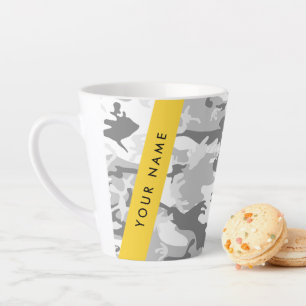 Caneca De Café Latte Camuflagem Cinza Neve de Inverno Personalize seu n